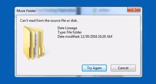 cant read from source file or disk