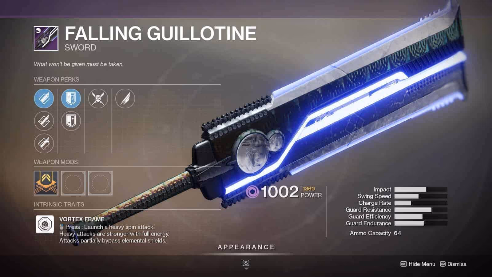 Destiny 2 Falling Guillotine God Roll (PvE)