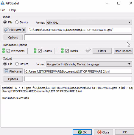 GPSBabel GPX to KML Converter
