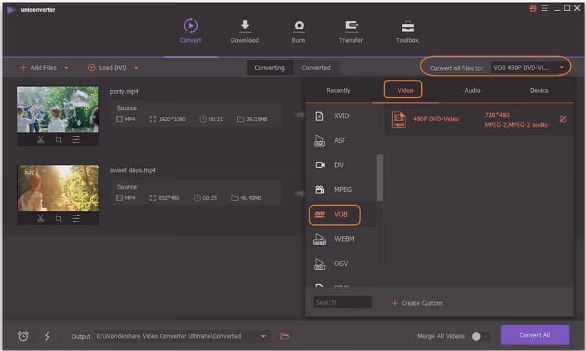 Convert Videos to VOB